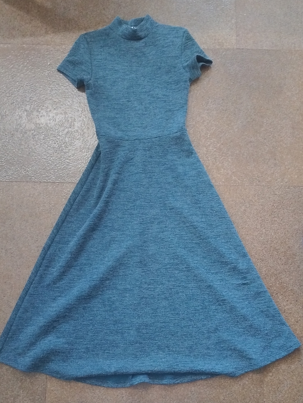 Classic Short-Sleeve Heather Green A-Line Dress